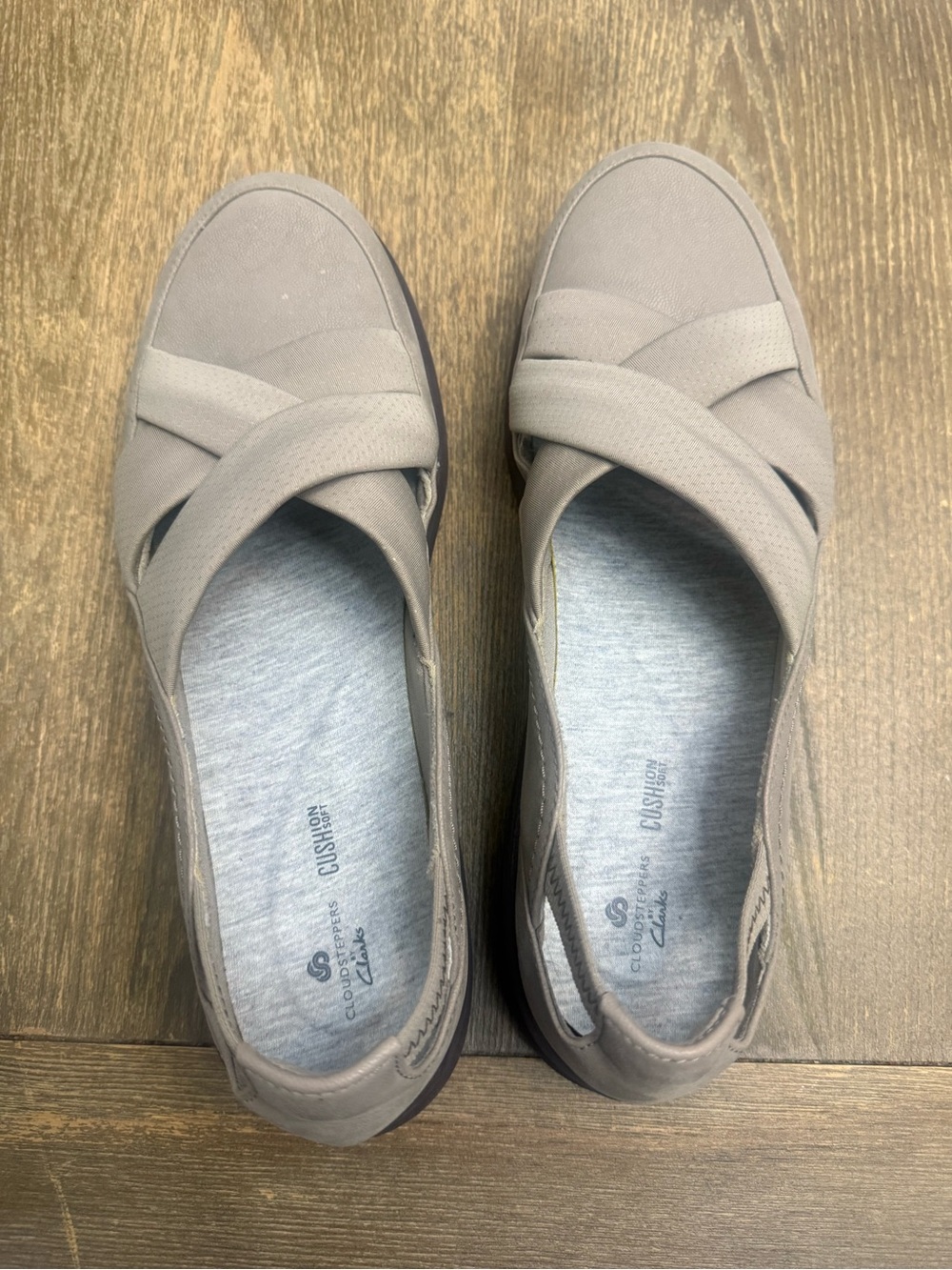 Cloudsteppers by Clarks Taupe Crisscross Slip-On Flats